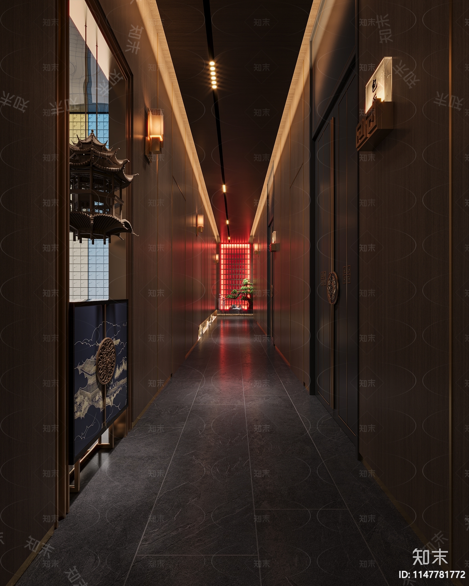 新中式走廊3D模型下载【ID:1147781772】_知末3d模型网