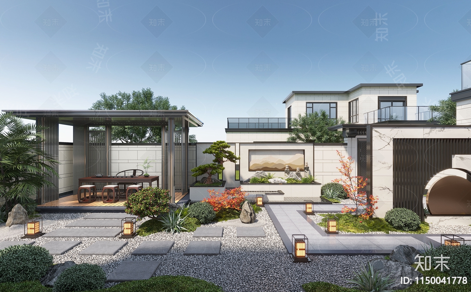 新中式庭院景观3D模型下载【ID:1150041778】_知末3d模型网