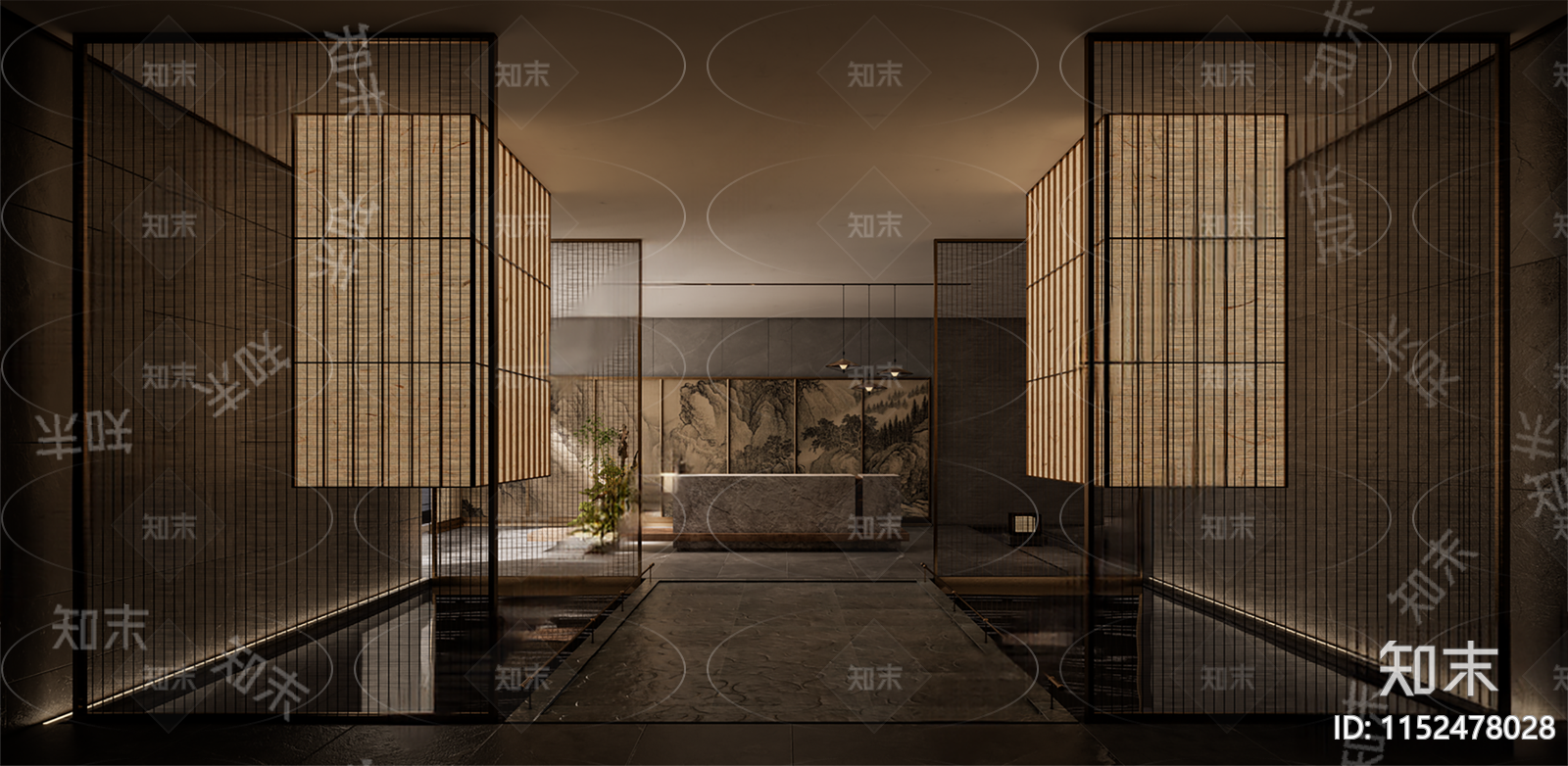 新中式酒店大堂3D模型下载【ID:1152478028】_知末3d模型网