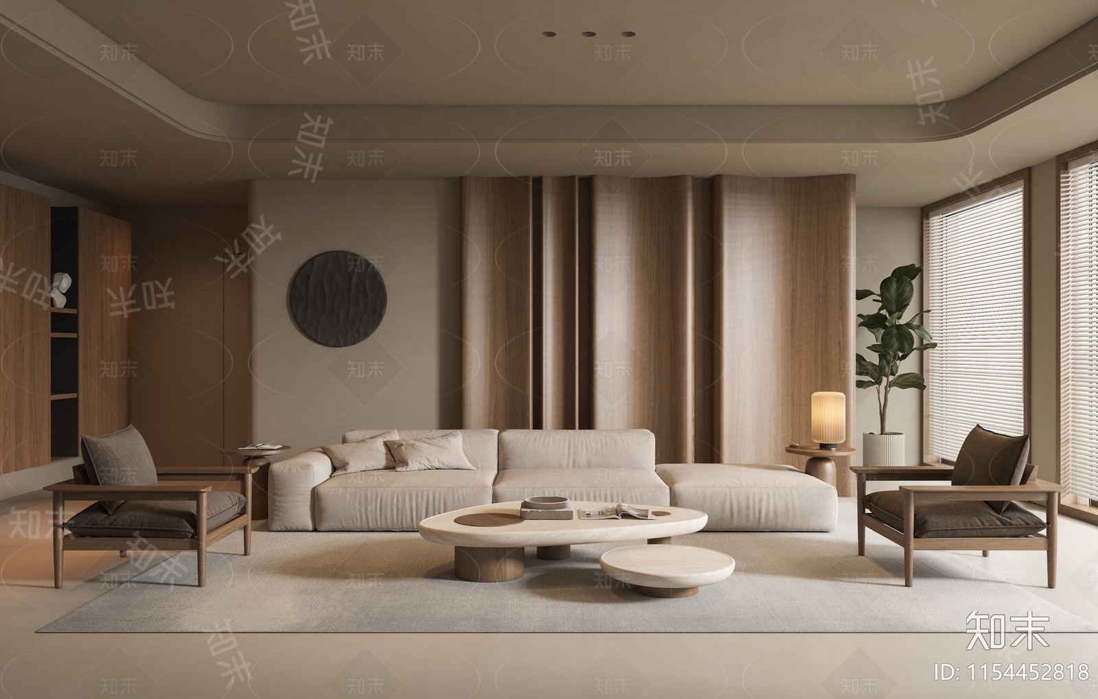侘寂风客厅3D模型下载【ID:1154452818】_知末3d模型网