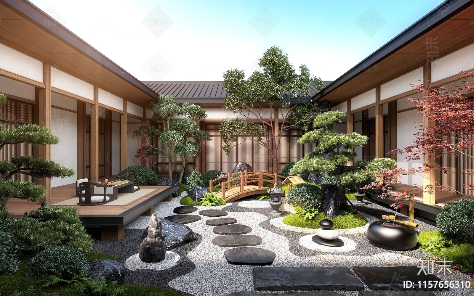 日式庭院景观3D模型下载【ID:1157656310】_知末3d模型网