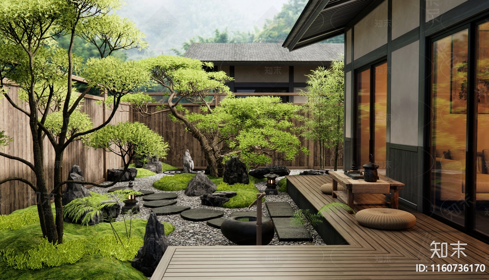 新中式禅意庭院景观3D模型下载【ID:1160736170】_知末3d模型网