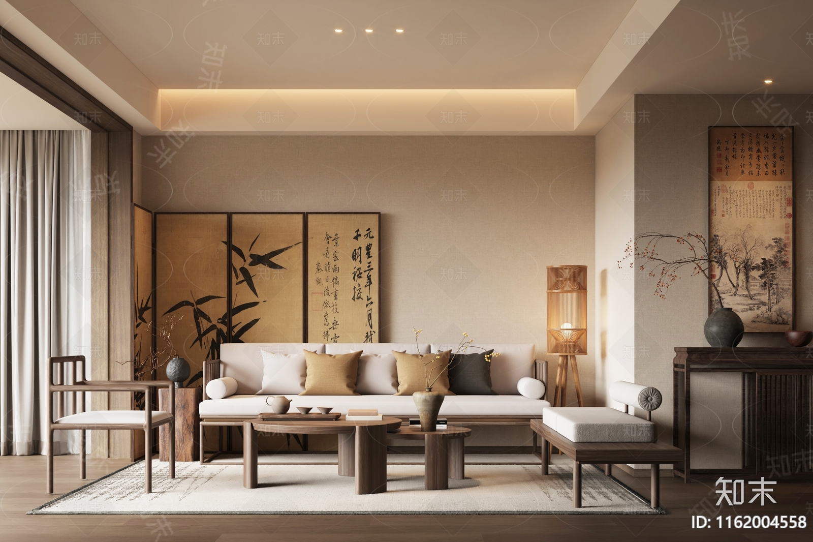 新中式宋式风客厅3D模型下载【ID:1162004558】_知末3d模型网