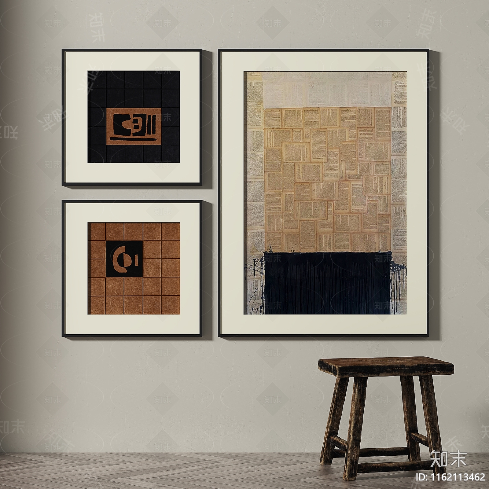 复古抽象装饰画3D模型下载【ID:1162113462】_知末3d模型网