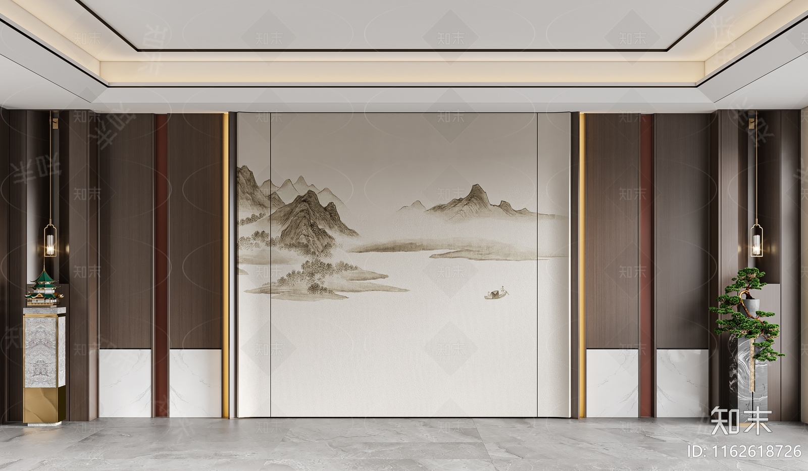 新中式沙发背景墙3D模型下载【ID:1162618726】_知末3d模型网