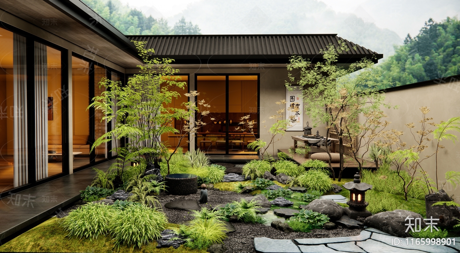 日式禅意庭院3D模型下载【ID:1165998901】_知末3d模型网