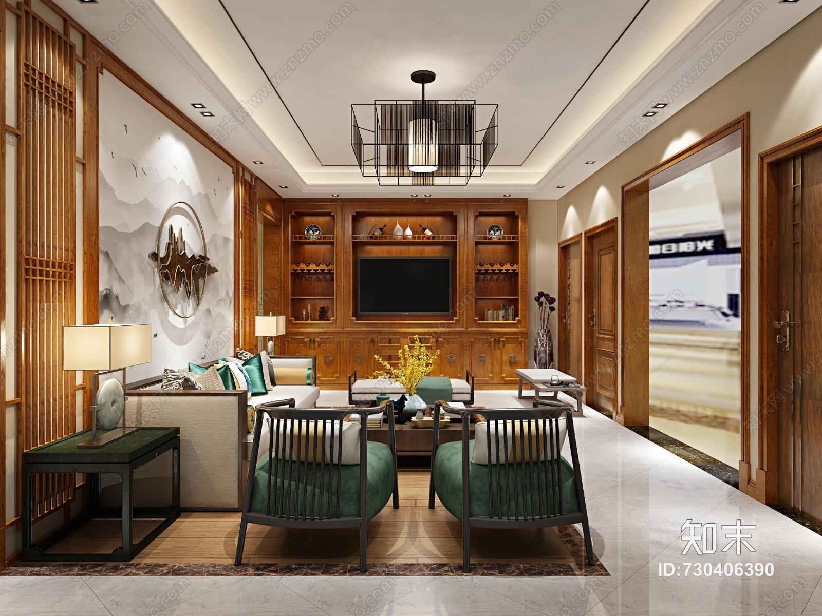 新中式实木木门展厅3D模型下载【ID:730406390】