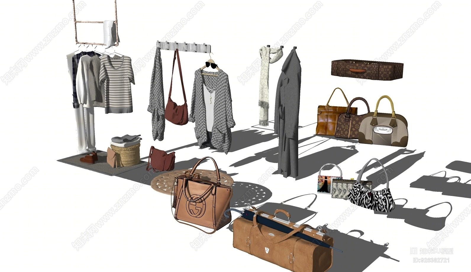 衣服包包鞋子组合SU模型下载【ID:926382721】