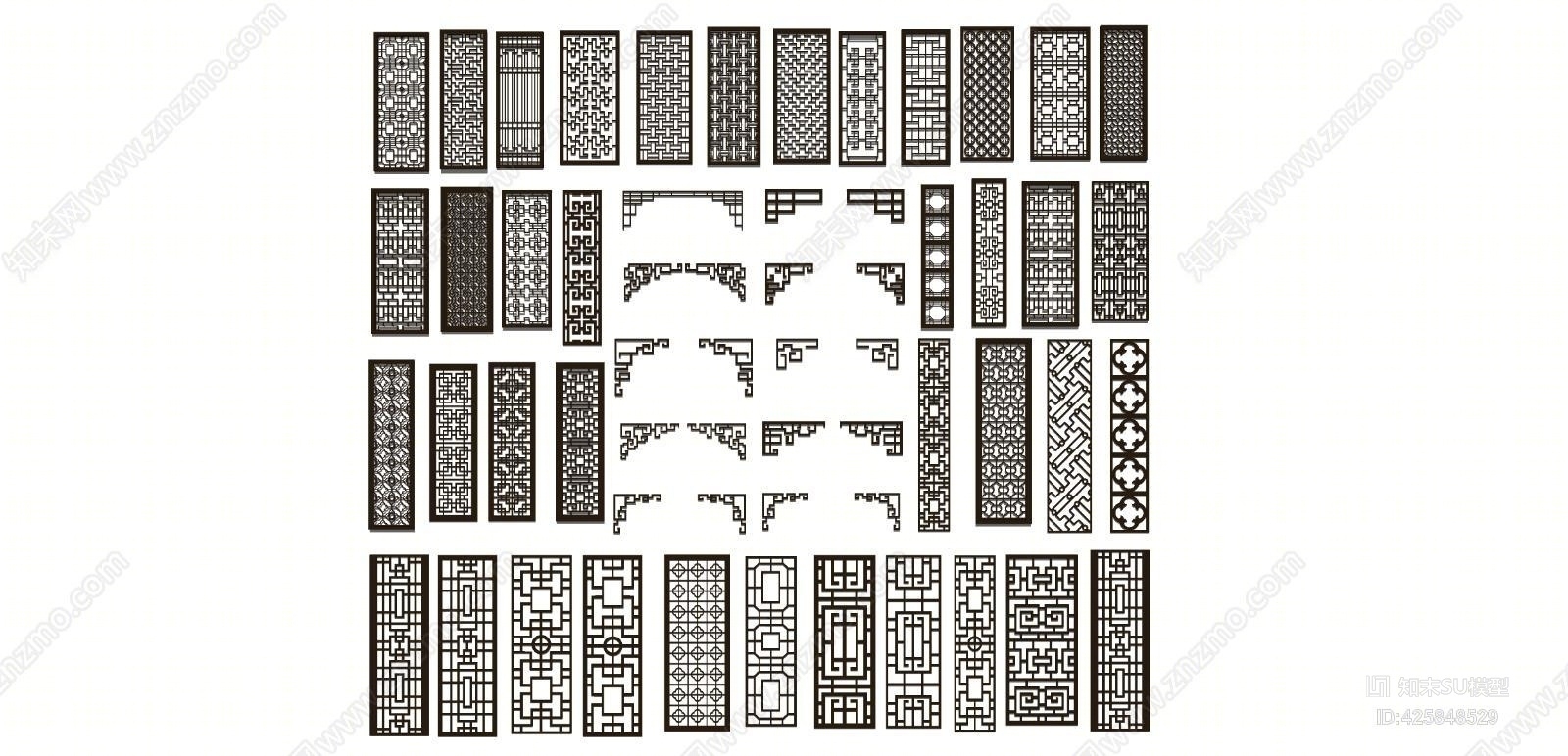 新中式红木雕花镂空屏风隔断SU模型下载【ID:425848529】