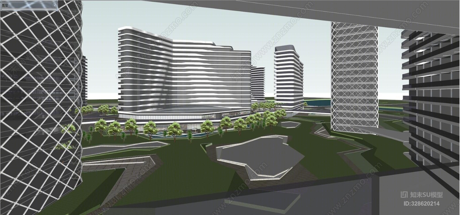上海佘山地块建筑规划设计SU模型下载【ID:328620214】
