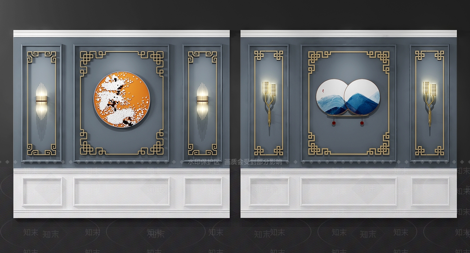 新中式雕花花格背景墙3D模型下载【ID:133469166】