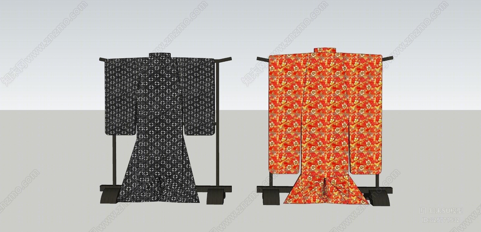 日式和服架和男女和服SU模型下载【ID:825771532】