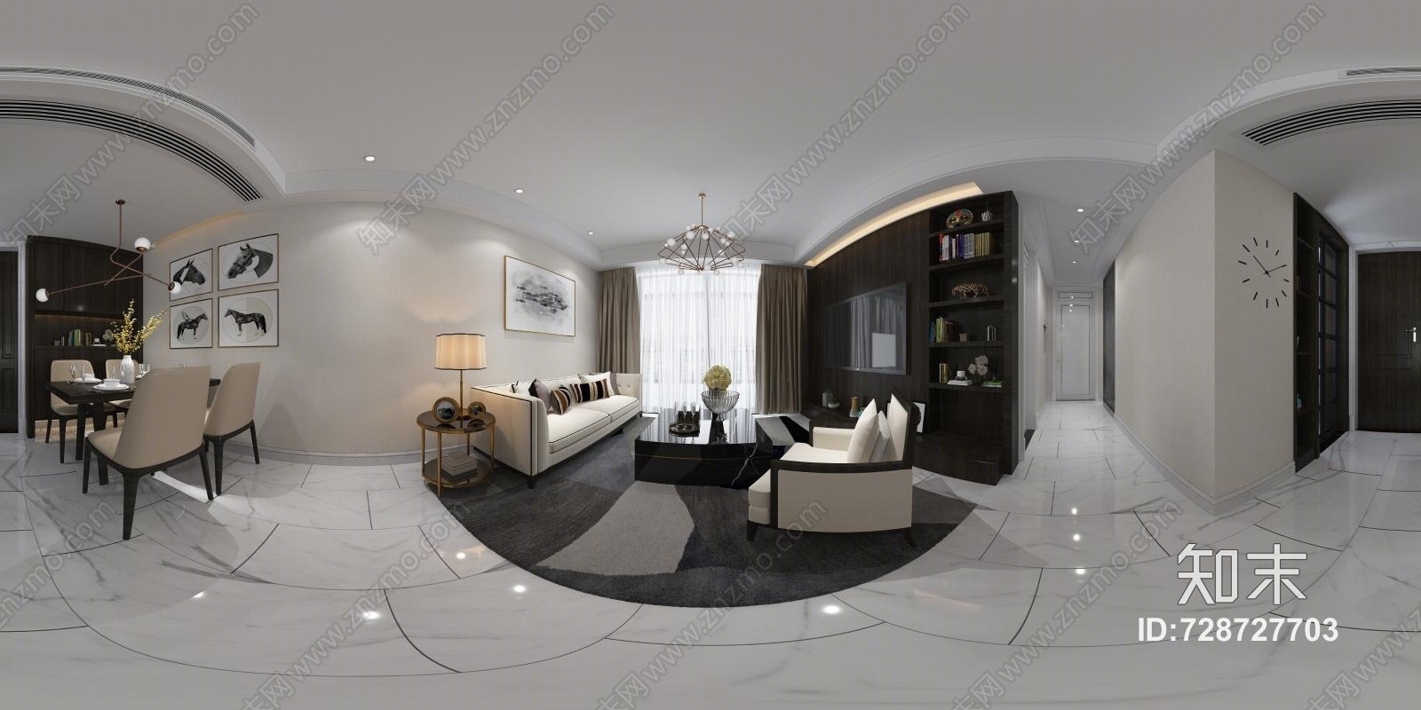 现代风客餐厅全景模型3D模型下载【ID:728727703】