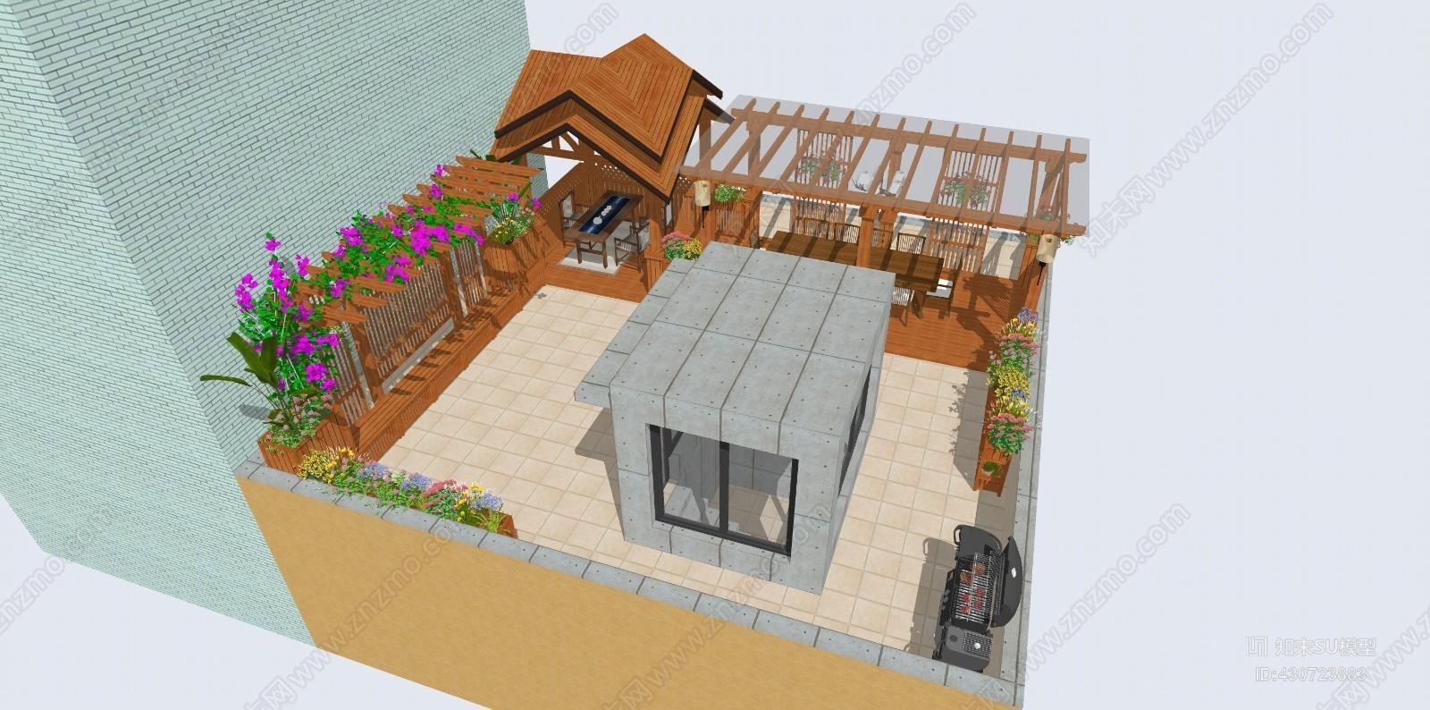 防腐木凉亭SU模型下载【ID:430723883】