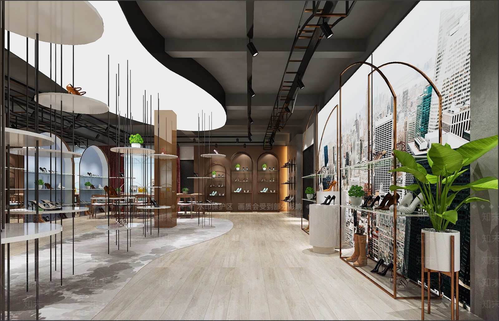 现代工业风女士鞋包展厅3D模型下载【ID:933355334】