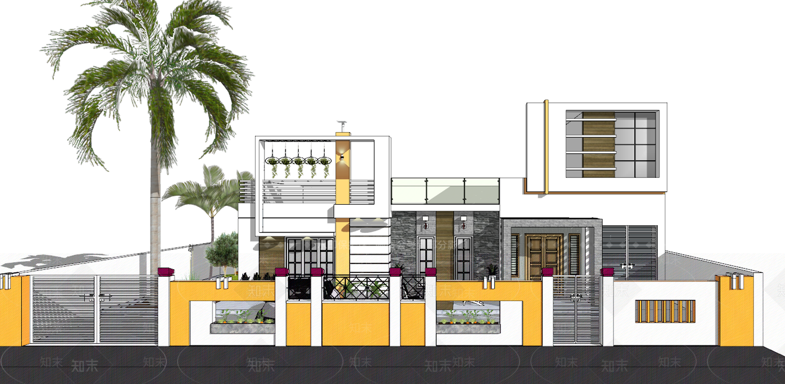 现代别墅度假芭蕉树指示牌SU模型下载【ID:233022323】