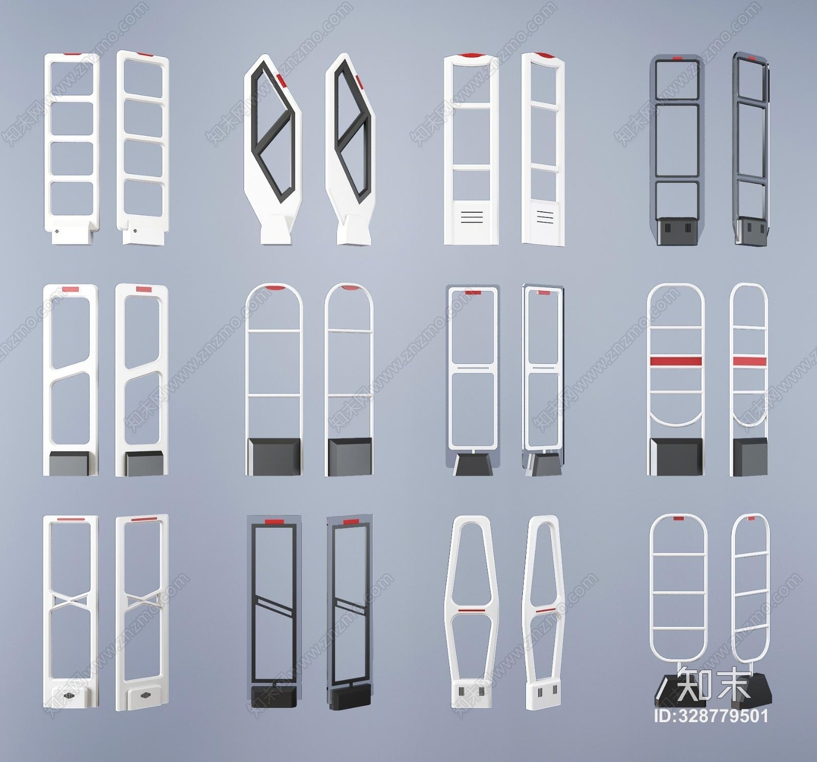 现代商场超市购物出口防盗感应门安检门3D模型下载【ID:328779501】