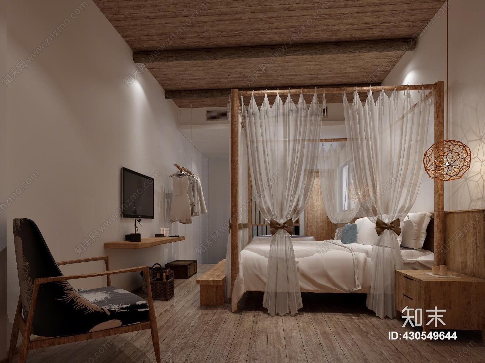 现代民宿客房自然风名宿3D模型下载【ID:430549644】