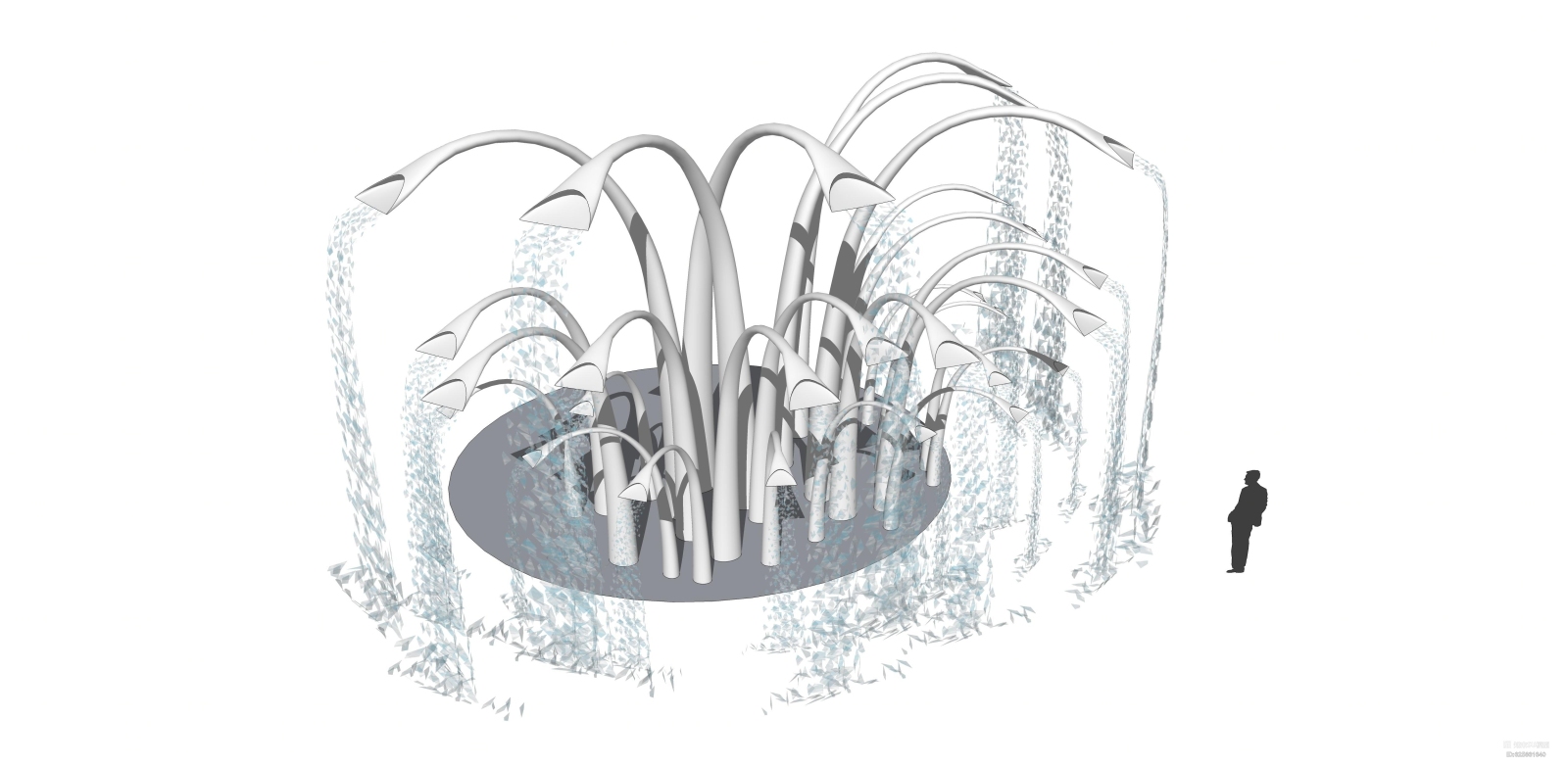 大广场喷泉水景SU模型下载【ID:625661640】