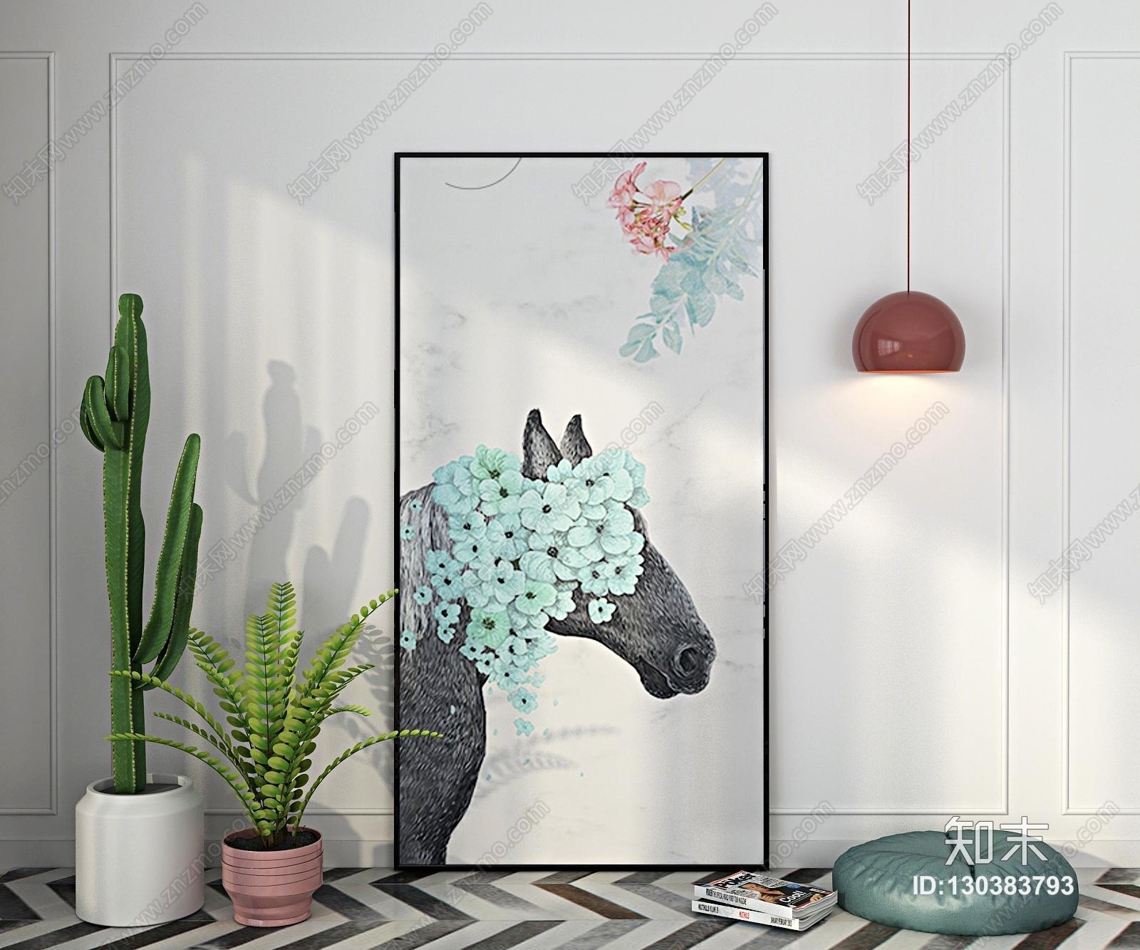 北欧玄关装饰画现代简约竖版走廊过道挂画小清新海洋壁画3D模型下载【ID:130383793】