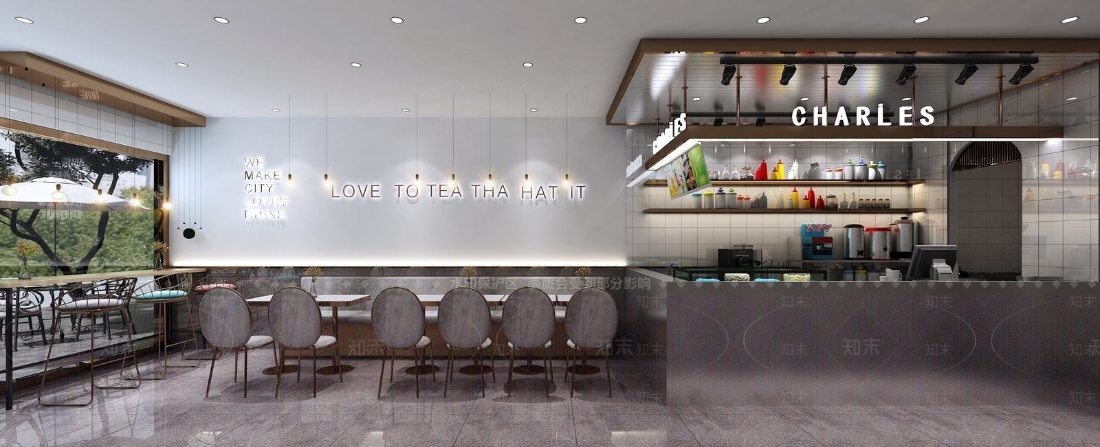 现代轻奢奶茶店门头外立面外景设备不锈钢香槟金吧台3D模型下载【ID:335221814】