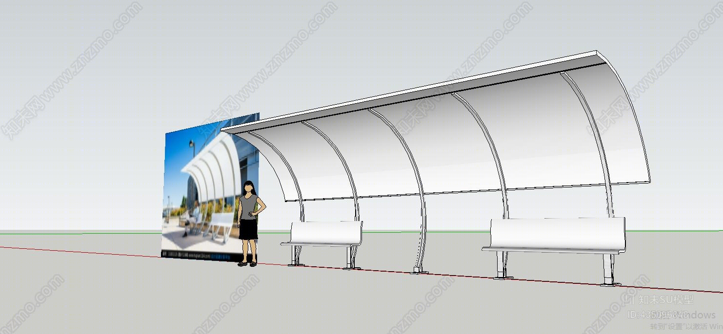 SU户外座椅候车亭凉亭遮荫挡雨棚SU模型下载【ID:435096848】