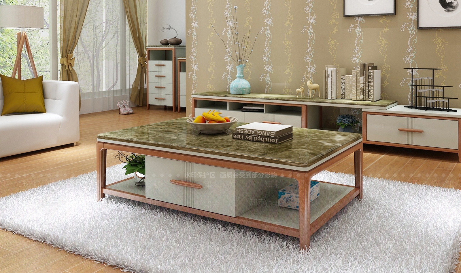 北欧现代小清新实木家具3D模型下载【ID:932563687】