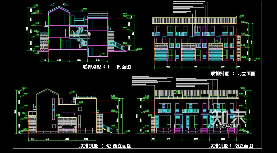 三层德式小别墅方案建筑外立面平面施工图下载【ID:532942491】