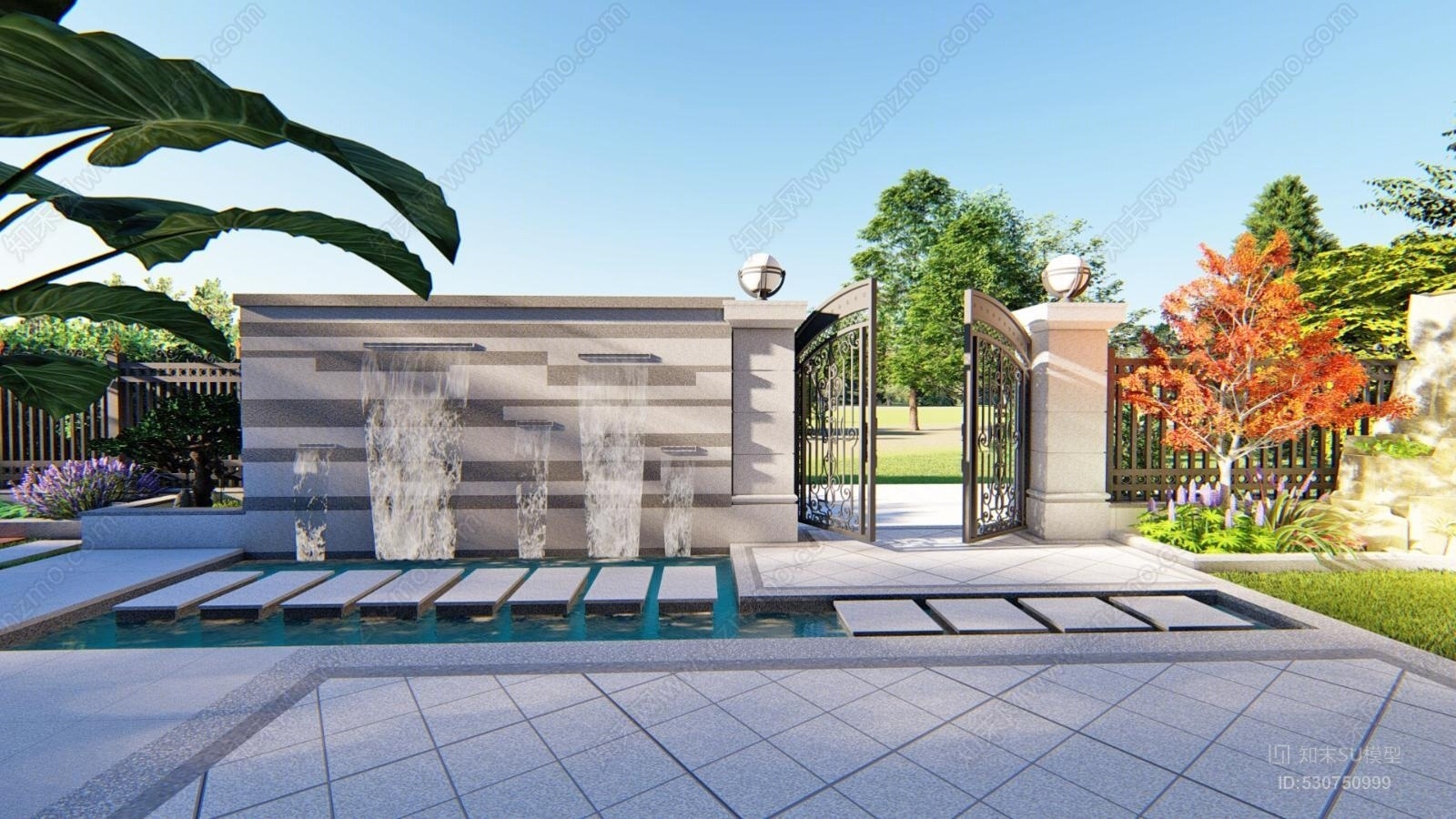 现代精致小庭院室外su模型下载【id:530750999】
