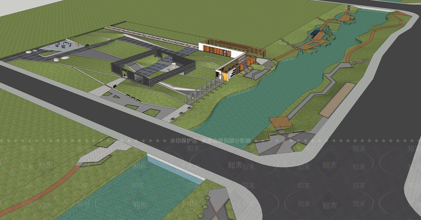 滨水景观规划设计SU模型下载【ID:534993788】