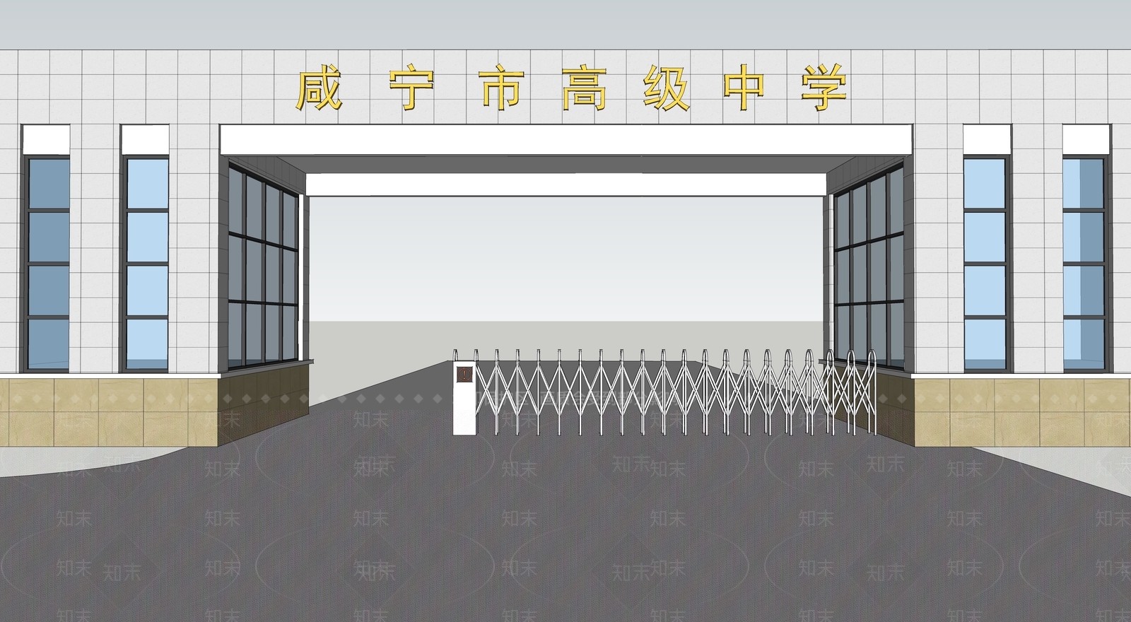 高中校门三方案效果图SU模型SU模型下载【ID:835085289】_知末su模型网