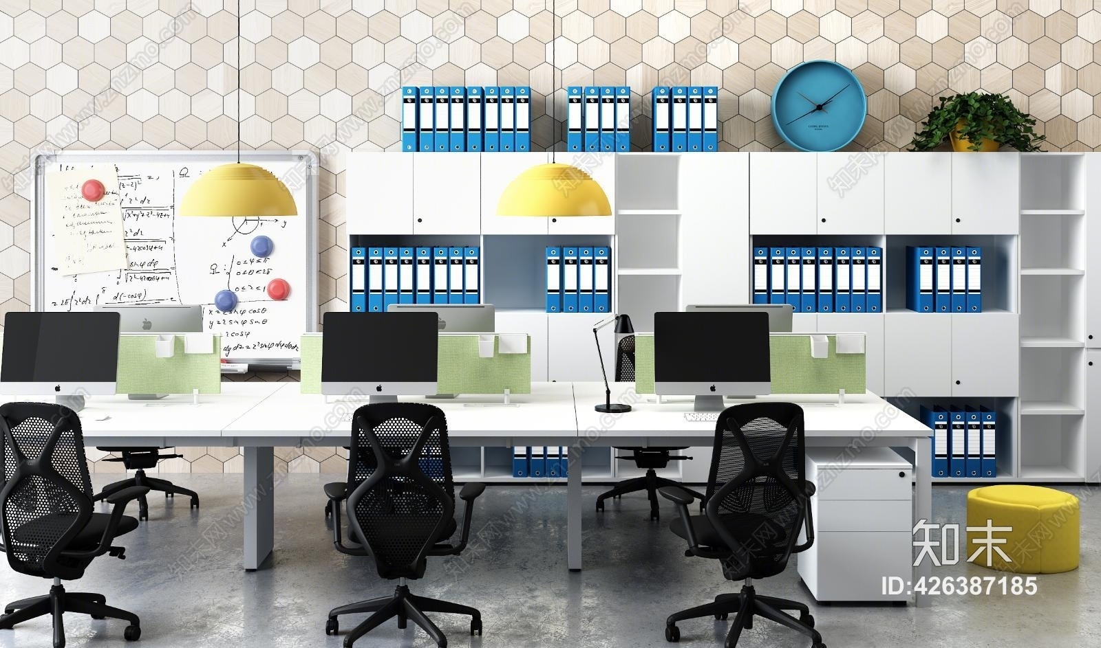 现代电脑办公桌椅会议黑板组合3D模型下载【ID:426387185】
