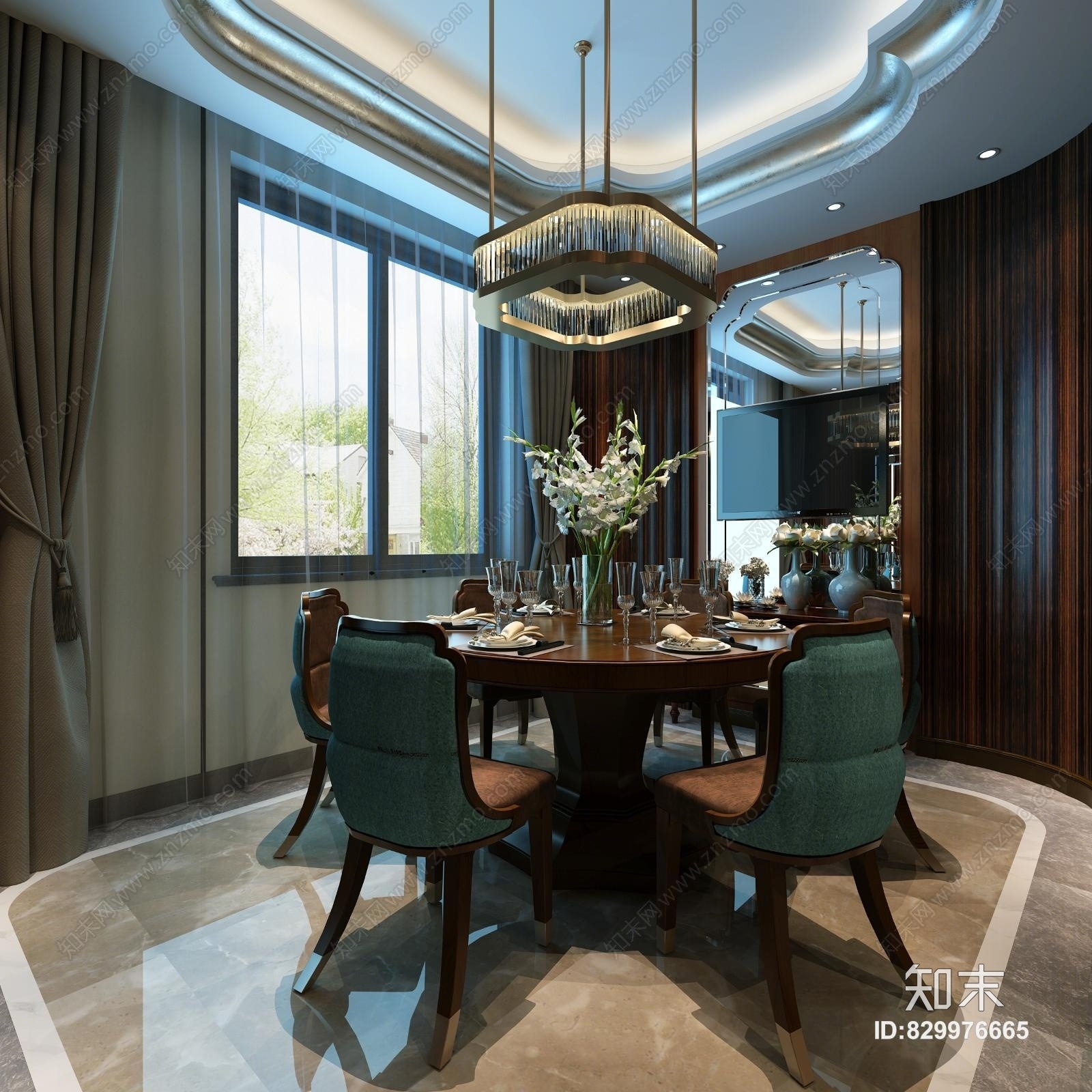 现代餐厅楼梯间鱼缸3D模型下载【ID:829976665】