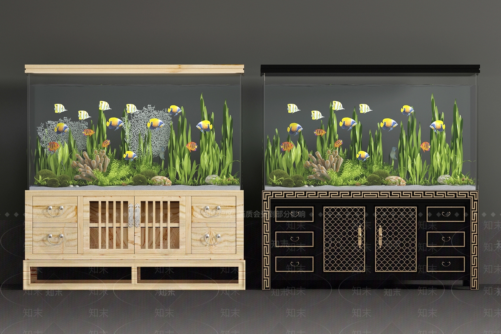 新中式鱼缸组合3D模型下载【ID:634311741】