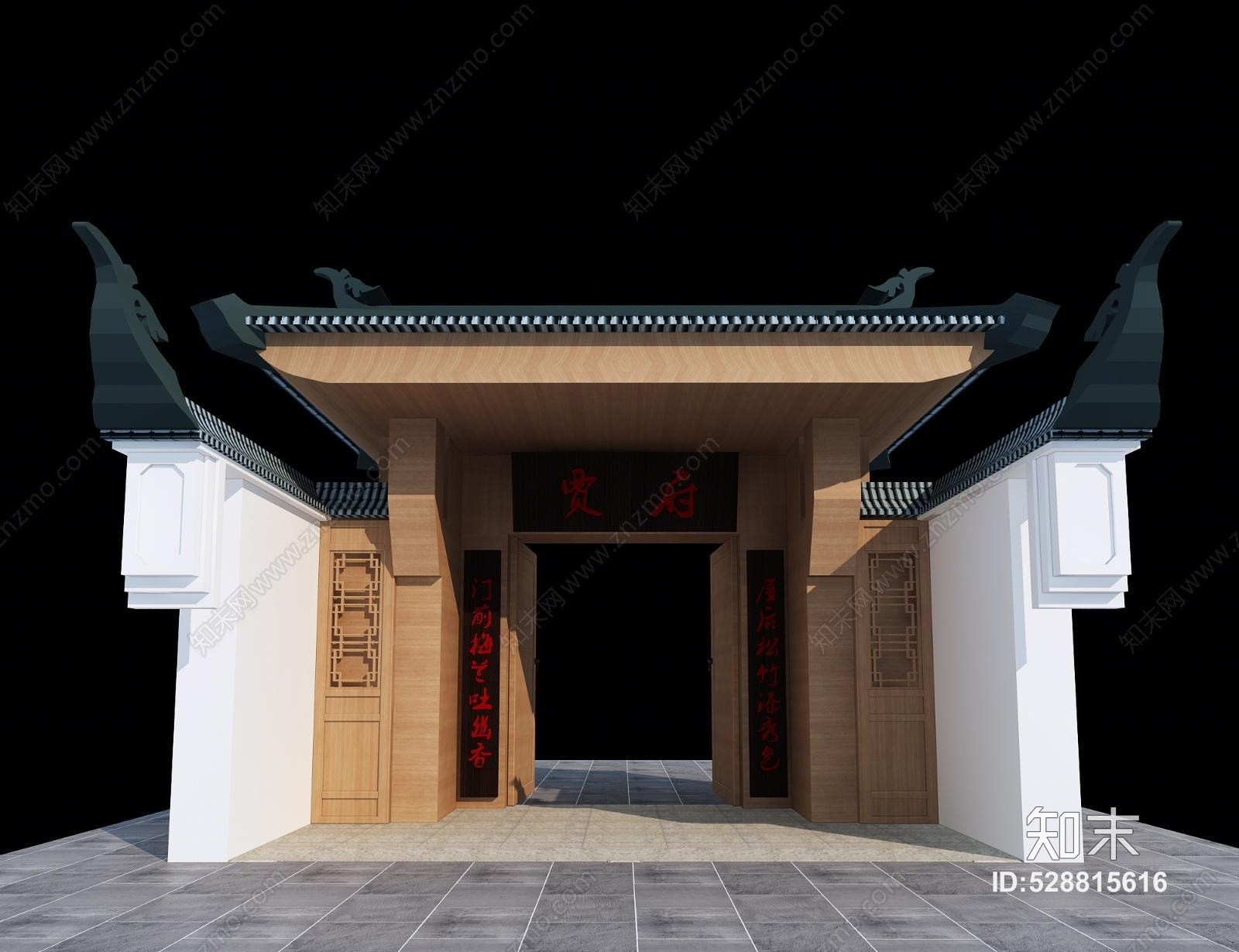 中式新中式庭院大门3D模型下载【ID:528815616】