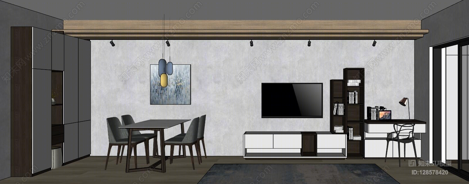 现代意识客餐厅玄关精品原创家具室内SU模型下载【ID:128578420】