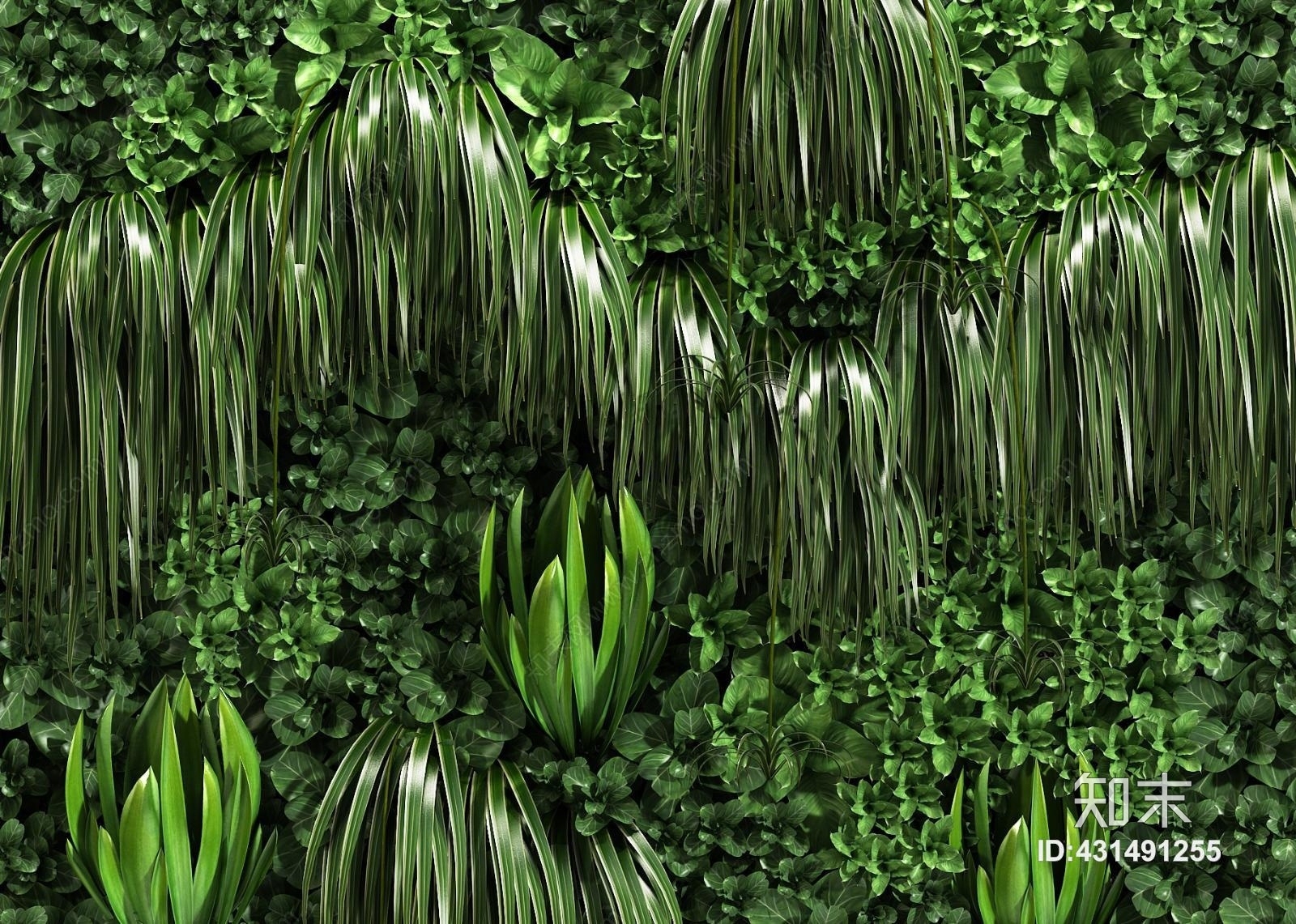 北欧现代绿色植物墙3D模型下载【ID:431491255】