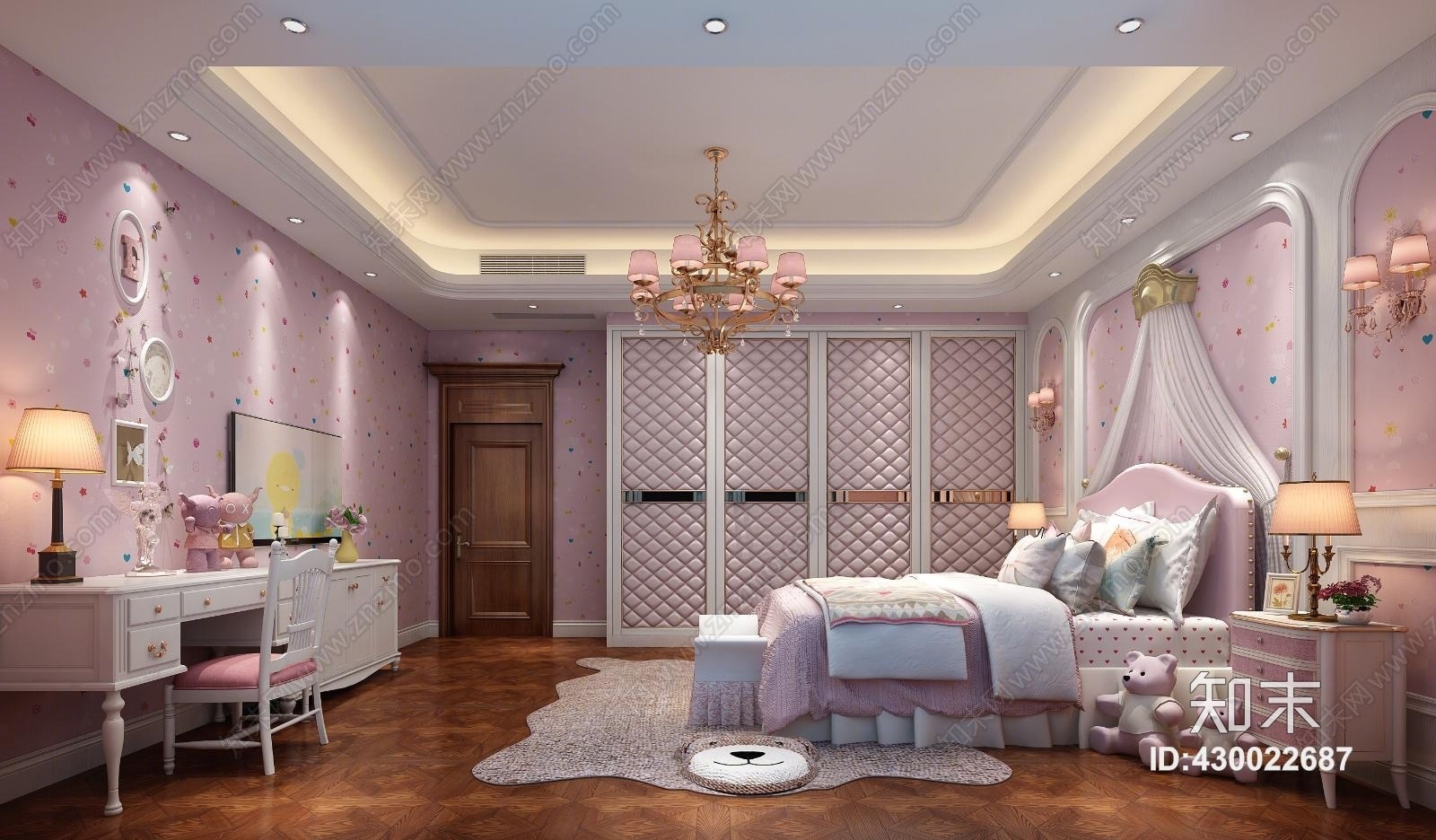 简欧欧式女儿房儿童房公主房公主床3D模型下载【ID:430022687】