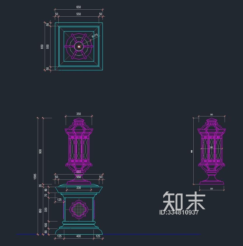特色景观灯柱施工图下载【ID:334810937】