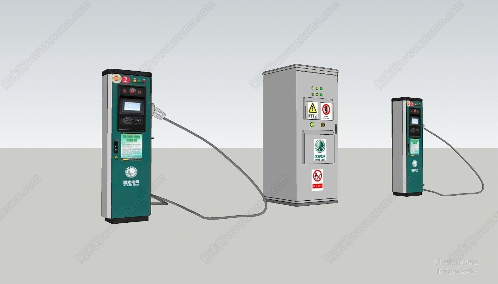 充电桩充电站电箱汽车充电线汽车站指示牌SU模型下载【ID:530932410】