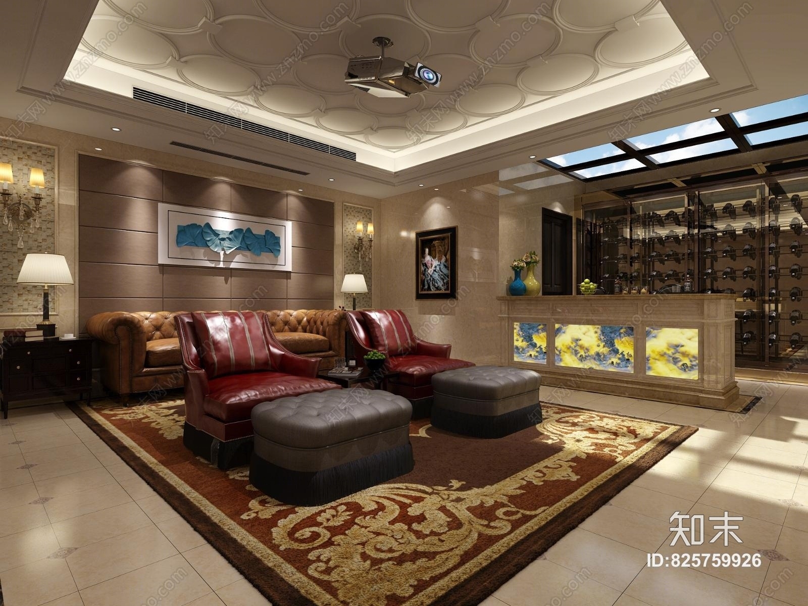 欧式古典吧台会客厅3D模型下载【ID:825759926】_知末3d模型网
