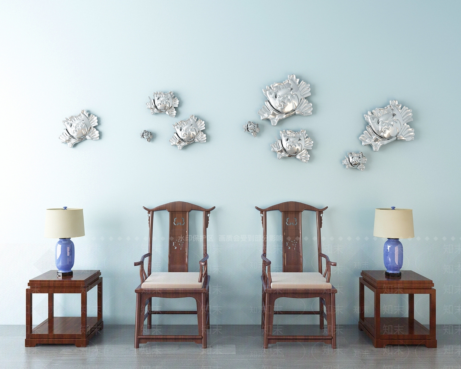 中式椅子茶几组合3D模型下载【ID:933641666】