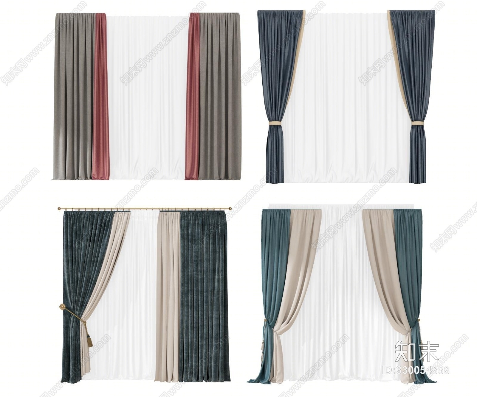 新古典现代窗帘组合模型3D模型下载【ID:330054868】