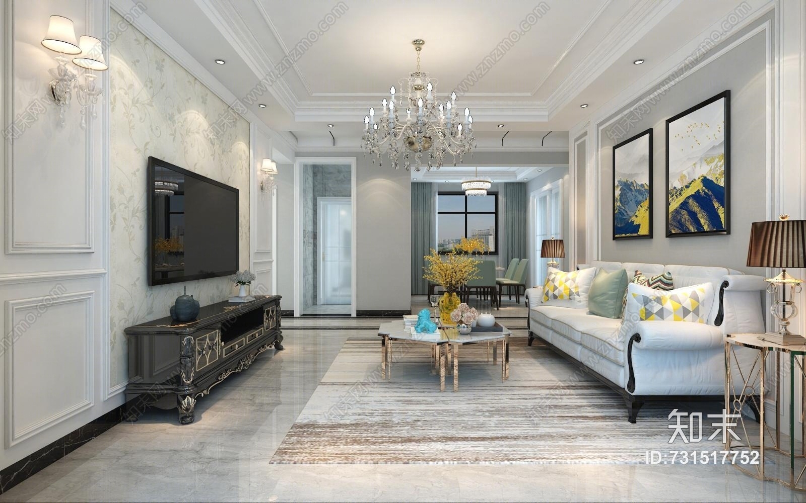 美式清新美式风格.简单大方3D模型下载【ID:731517752】