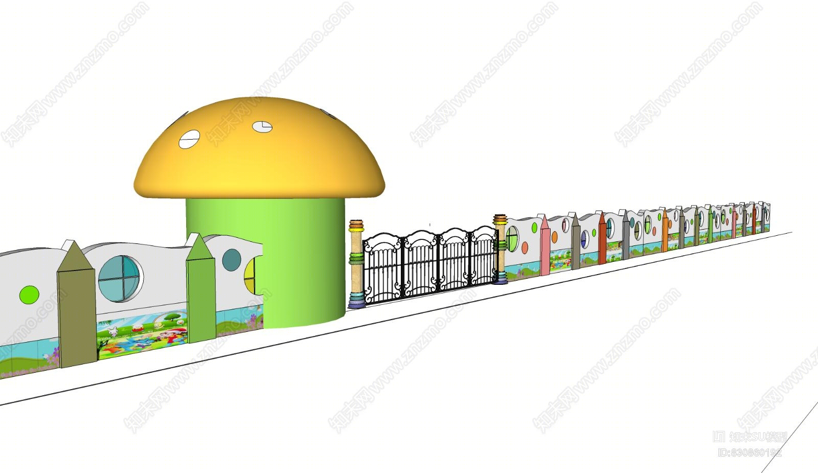 幼儿园主题乐园景墙围墙大门欢乐彩色世界童趣婴育室帐篷SU模型下载【ID:830860192】