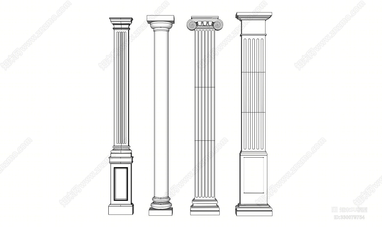 SU草图大师模型欧式构件罗马柱SU模型下载【ID:330079754】