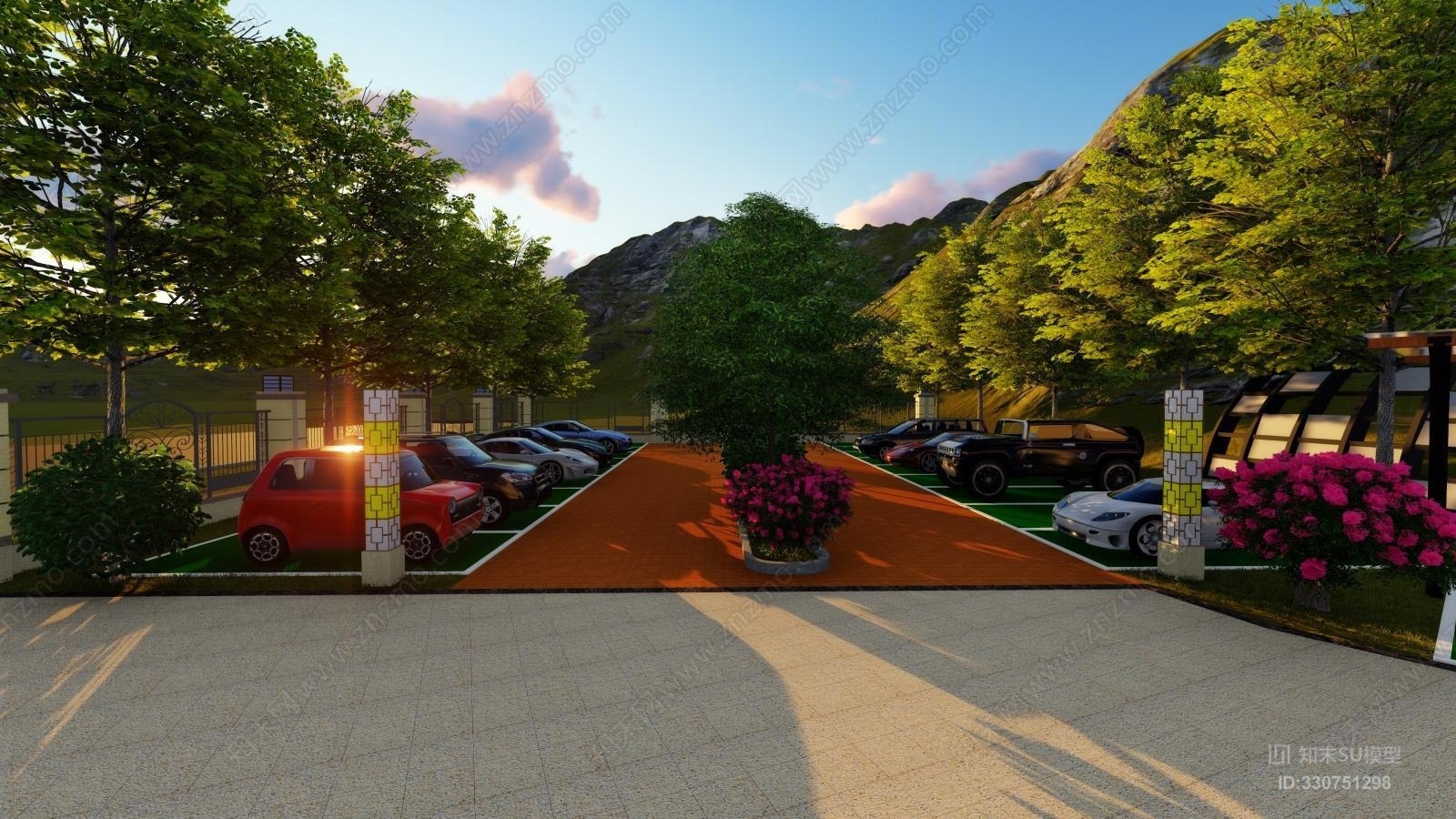 会所景观绿化设计SU模型下载【ID:330751298】
