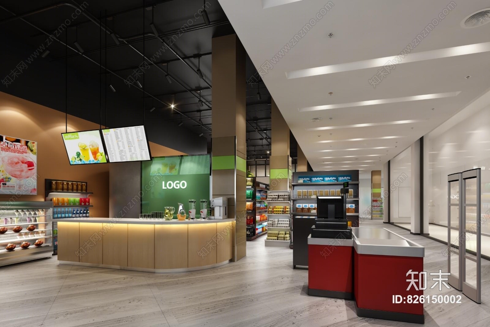 工业风超市水吧收银台3D模型下载【ID:826150002】