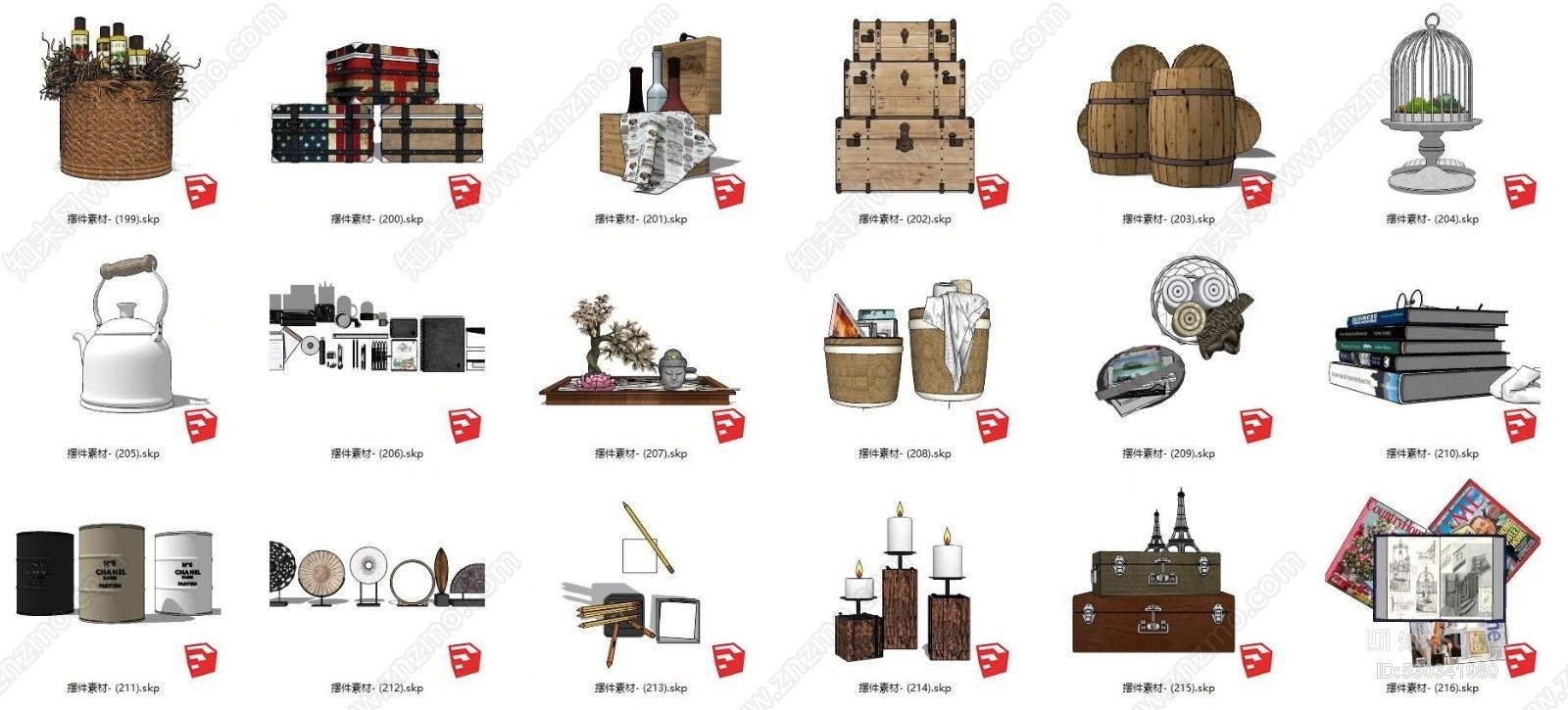 庭院花园花瓶工艺品雕塑挂画挂饰组鼓SU模型下载【ID:530341980】