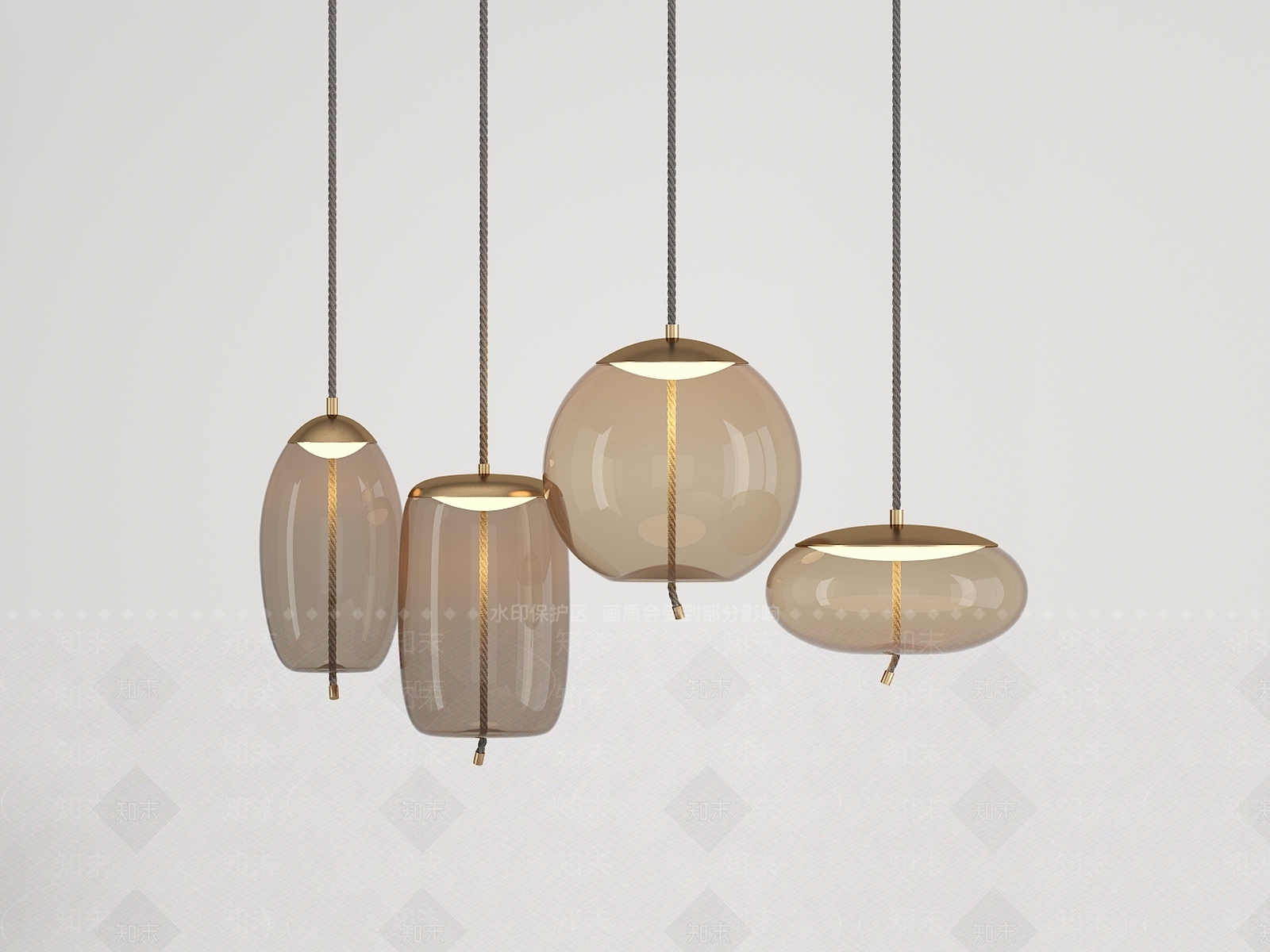 后现代麻绳玻璃吊灯3D模型下载【ID:533319888】